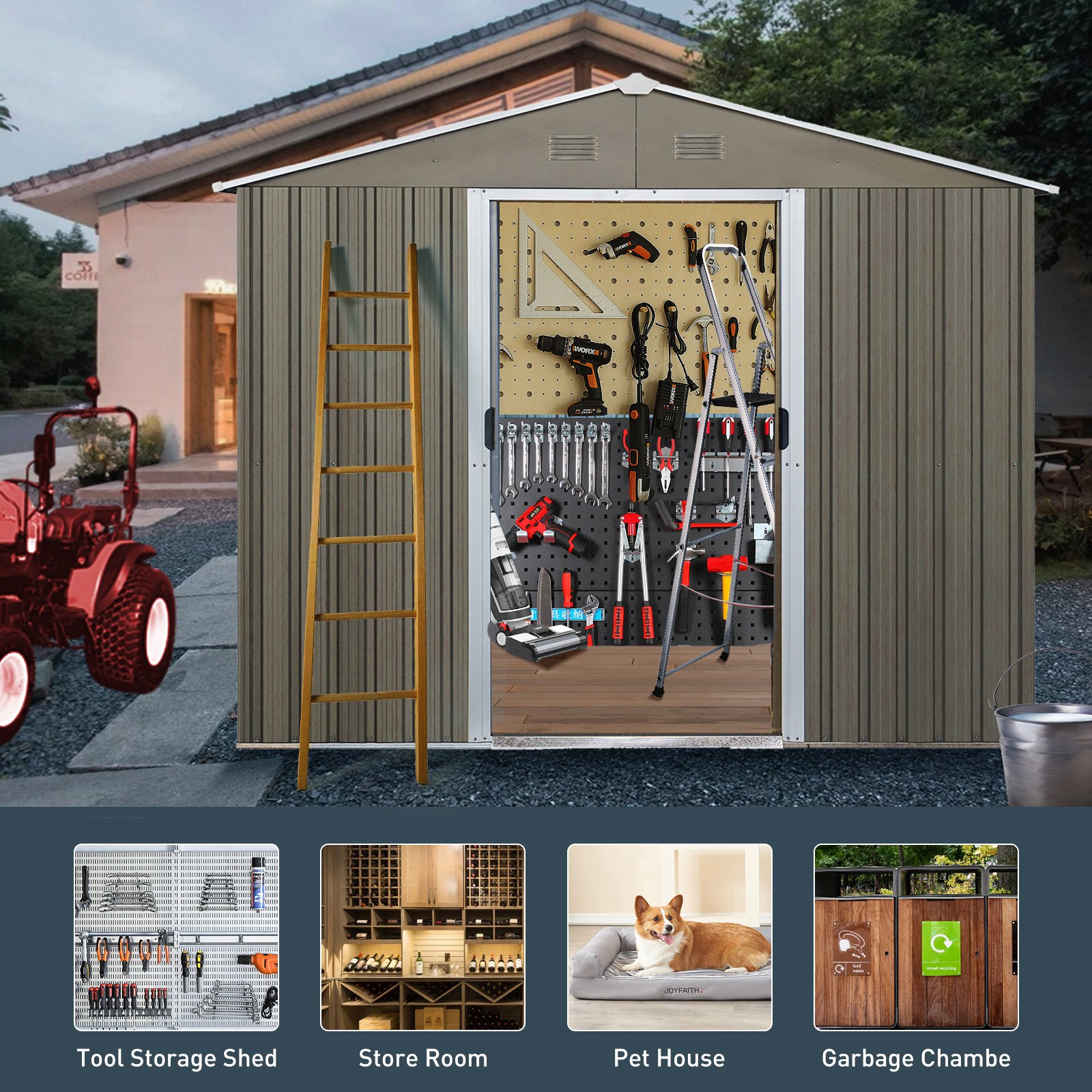 8Ft x 6Ft Outdoor Metal Storage Shed With Window (W540S00016) - Gray - Image 5