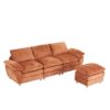 Modern Deep 3 Seat Sofa Couch With Ottoman, Polyester Sofa Sleeper Comfy Upholstered Furniture For Living Room - Orange - Image 15