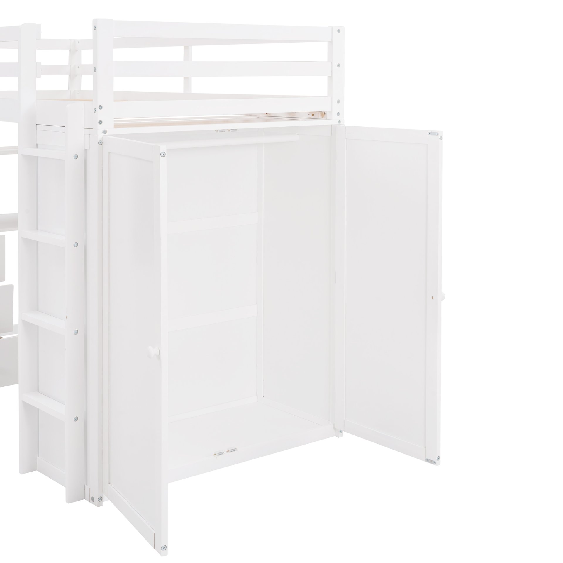 Twin Size Loft Bed With Drawers, Desk, And Wardrobe - White - Image 15