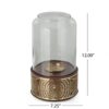 Boho Handcrafted Mango Wood Hurricane Candle Holder With Tempered Glass And Metal Accents - Brown - Image 3
