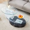Contemporary Artistic Double Layer Coffee Table And Marble Collision Tempered Glass Top - Transparent / White / Black - Image 5