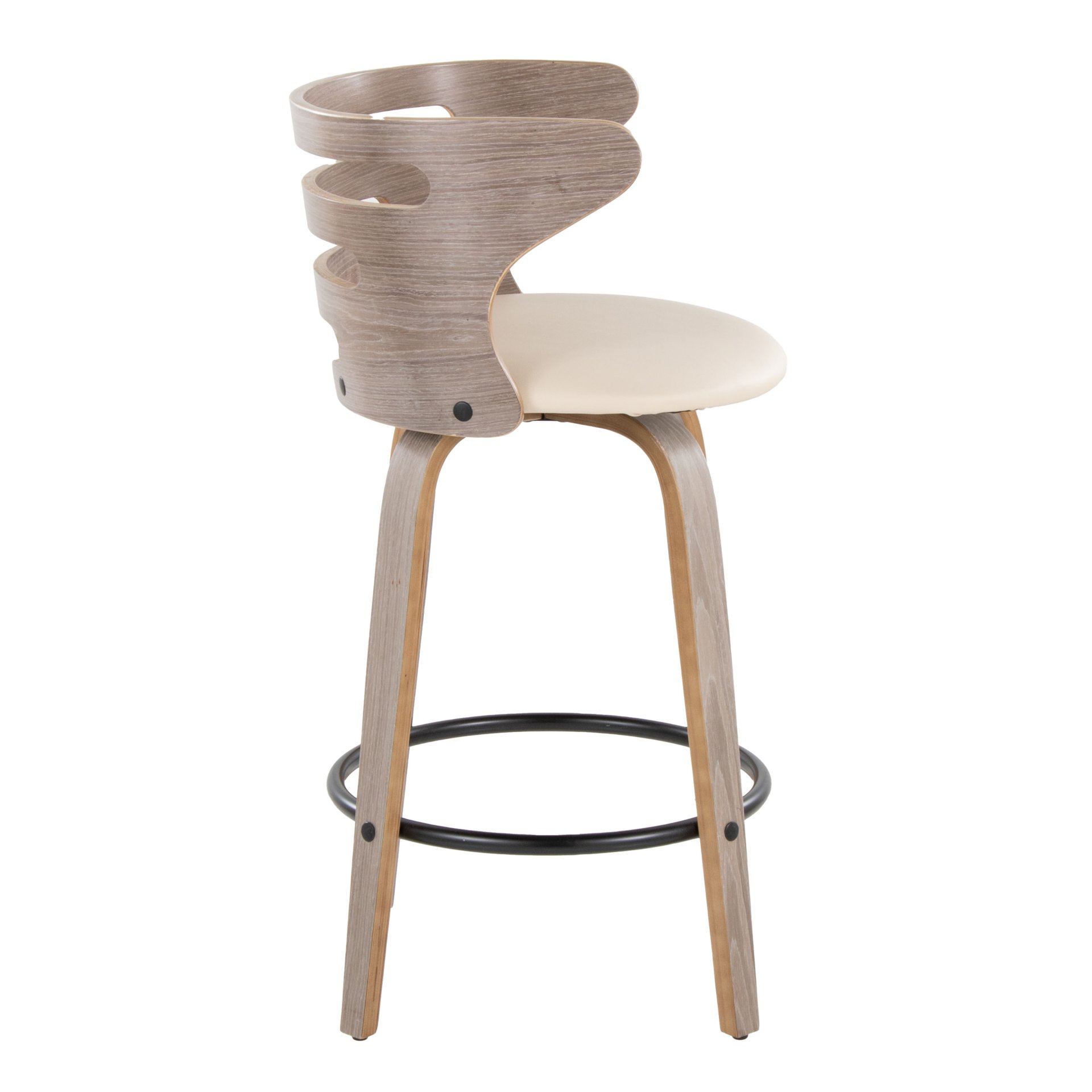 Cosini - Mid-Century Modern Fixed Height Barstool With Swivel And Round Footrest (Set of 2) - Light Gray / Cream - Image 3