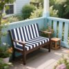 Outdoor Deep Seat Cushions For Patio Furniture, Waterproof Replacement Patio Chair Cushions (Set of 2), Double Seat - Black / Blue White Stripes - Image 4