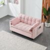 Modern Velvet Sofa, Sofa Pull-Out Bed, Small Love Seat Casual Sofa With Back, With Pillow, Pockets, Living Room Furniture, 3 In 1 Convertible Sleep Sofa Bed - Pink - Image 5