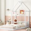 Full Roof-Framed Headboard Floor Bed With Headboard Guardrails - Without Slats White - Image 11