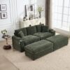 Convertible Sectional Sofa Bed Set With Armrest Storage, Cup Holder, USB, 4 Seater - Green - Image 2