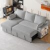 Pull Out Sleeper Sofa L-Shaped Couch Convertible Sofa Bed With Storage Chaise, Storage Racks And USB Ports - Light Gray - Image 4