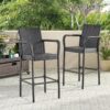 Outdoor Rattan Wicker Bar Chair With Metal Frame - Brown - Image 5