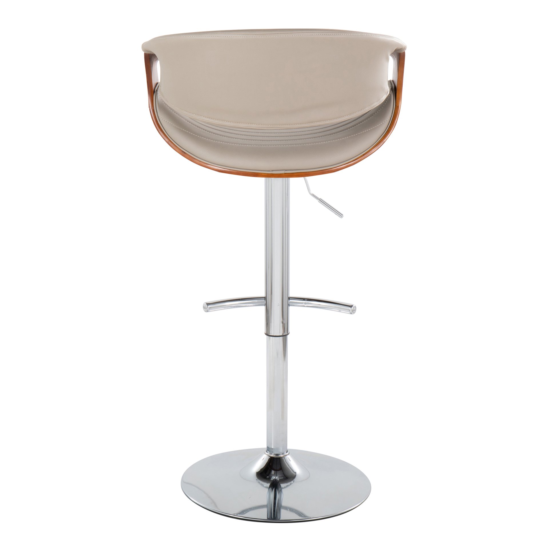 Symphony - Mid-Century Modern Adjustable Barstool With Swivel With Rounded T Footrest (Set of 2) - Chrome / Walnut / Gray - Image 5