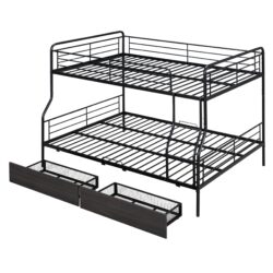 Full Long Over Queen Bunk Bed With 2 Drawers - Black