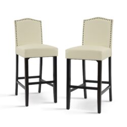 Barstools (Set of 2), Counter Height Upholstered Bar Stools For Kitchen Island - Beige