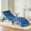Elegant Tufted Chaise Lounge With Curved Design - Antique Navy Blue - Image 4