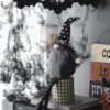 Sitting Gnome With Broomstick & Soft Legs, For Halloween Decor - Black White - Image 8