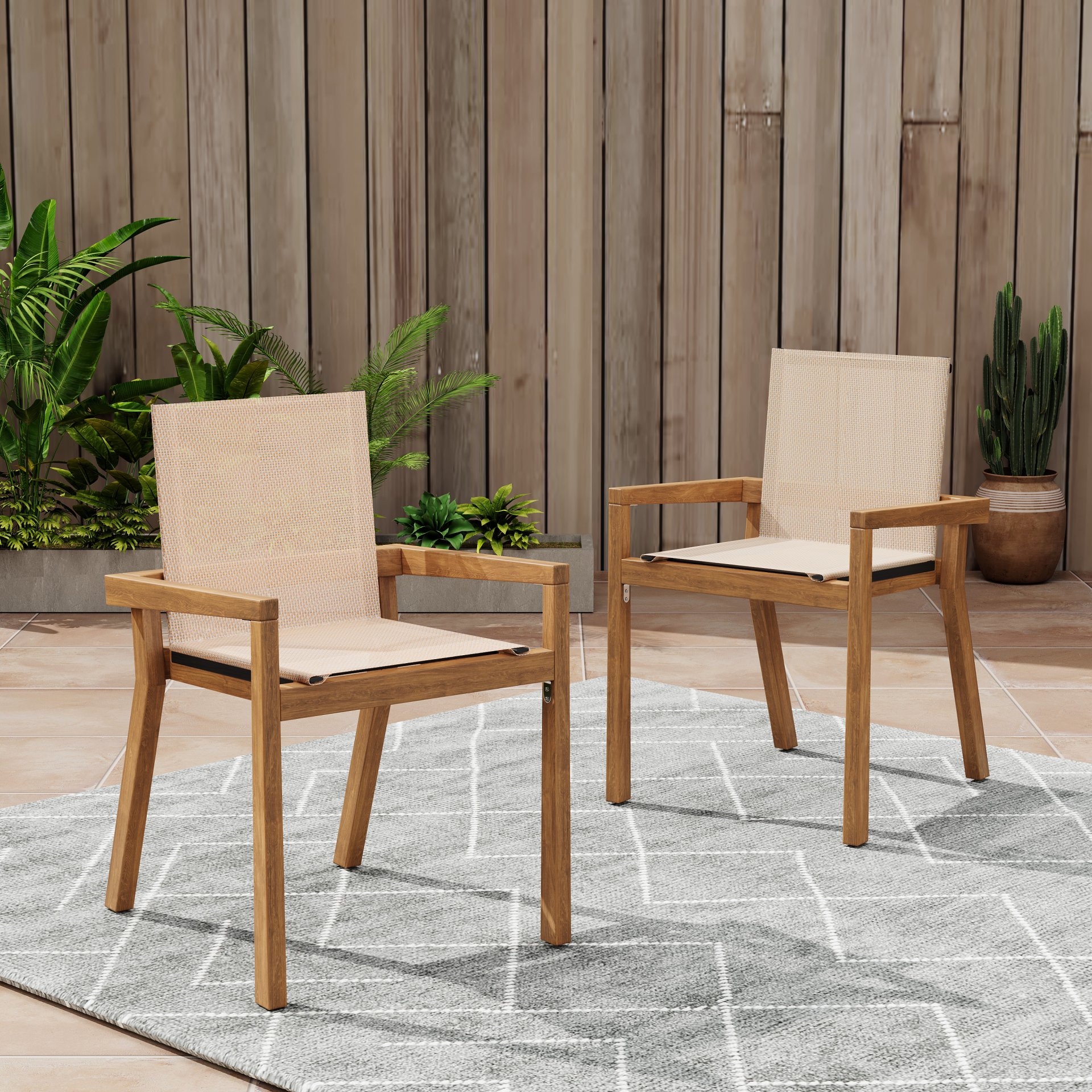 Belfast - Dining Chair (Set of 2) With Frame And Textile For Outdoor Use - Teak / Beige - Image 2
