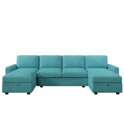 Convertible U Shaped Sectional Sofa With Storage Chaise Lounges & USB Ports - Teal