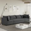 Modern Modular Sectional Oversized 4 Seat Couch Set & 4 Pillows, Minimalist Style Wide Seat Comfy Sofa - Gray - Image 11