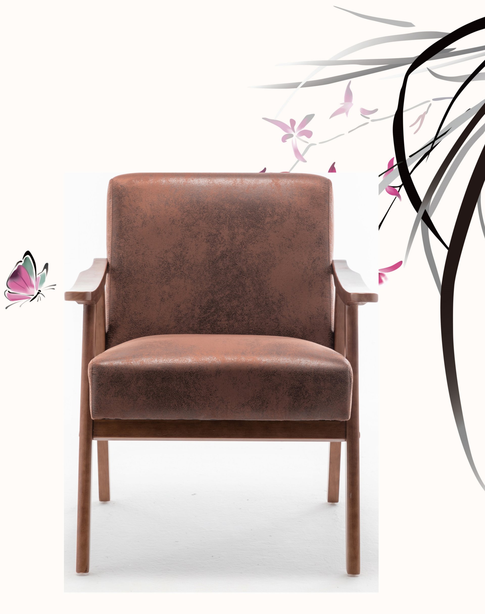 Accent Chair, Classic Mid Century Modern For Extra Seating - Light Brown - Image 3