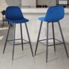 Bar Stools (Set of 2) Velvet Barstool Modern Counter Bar Height Chair With Back, Sturdy Metal Legs & Footrests, Island Stool For Kitchen Bar - Blue - Image 15