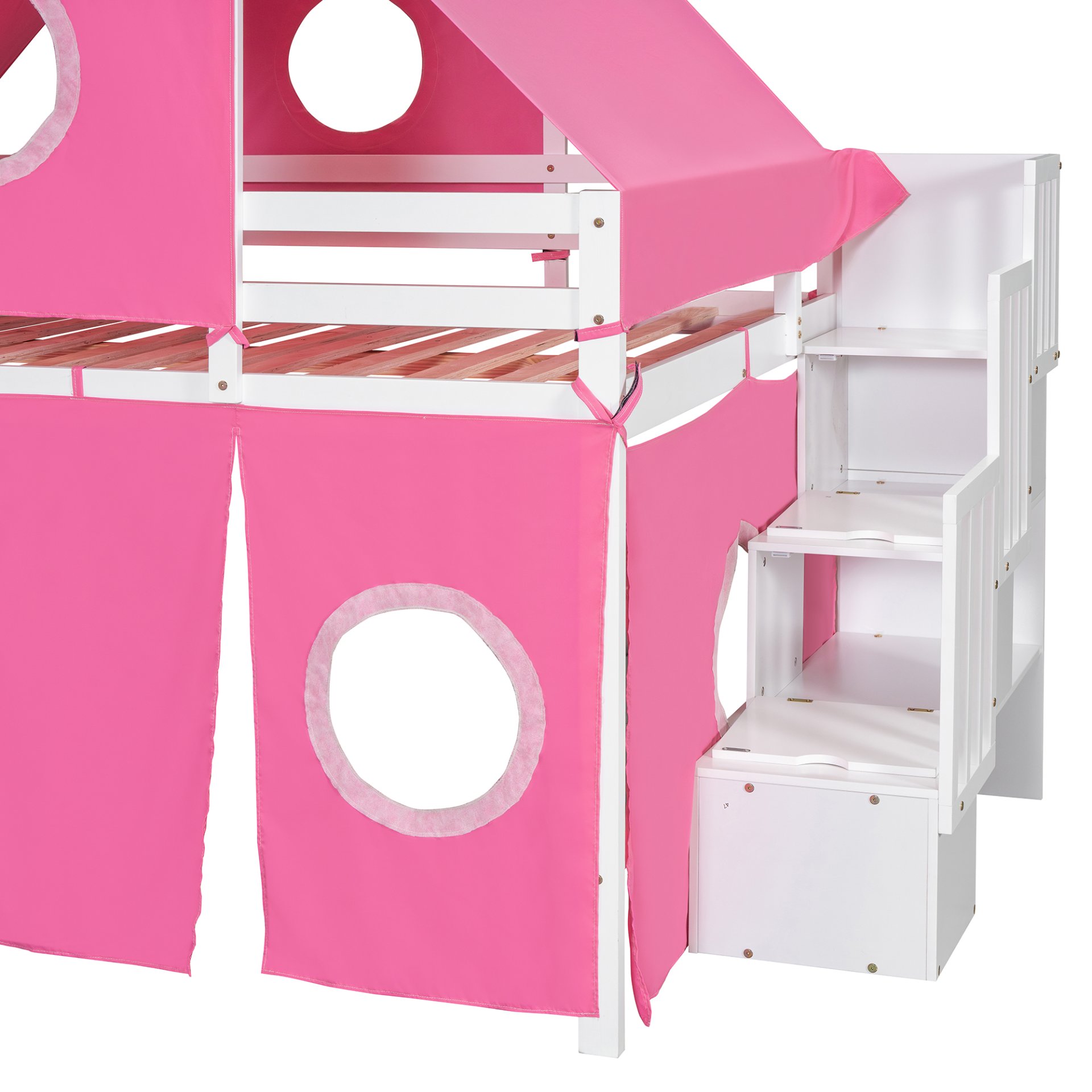 Full Size Loft Bed With Tent And Tower - Pink - Image 14