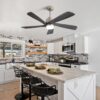 Modern Ceiling Fan With Dimmable LED Light 5 Solid Wood Blades Remote Control Reversible Dc Motor With Smart App Control - Nickel - Image 4