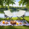 2 Pieces Outdoor Camping Chairs Folding / Portable, Comfortable Seating, Durable Steel Frame - Beige - Image 3