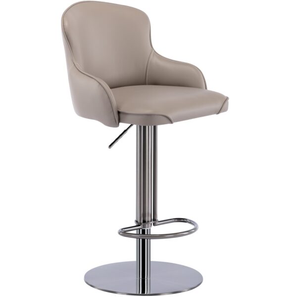 Black Titanium Stainless Steel Bar Stool, Grade Modern Leather Bar Chair With Backrest, Swivel Adjustable Height For Kitchen Counter And Dining Room - Gray