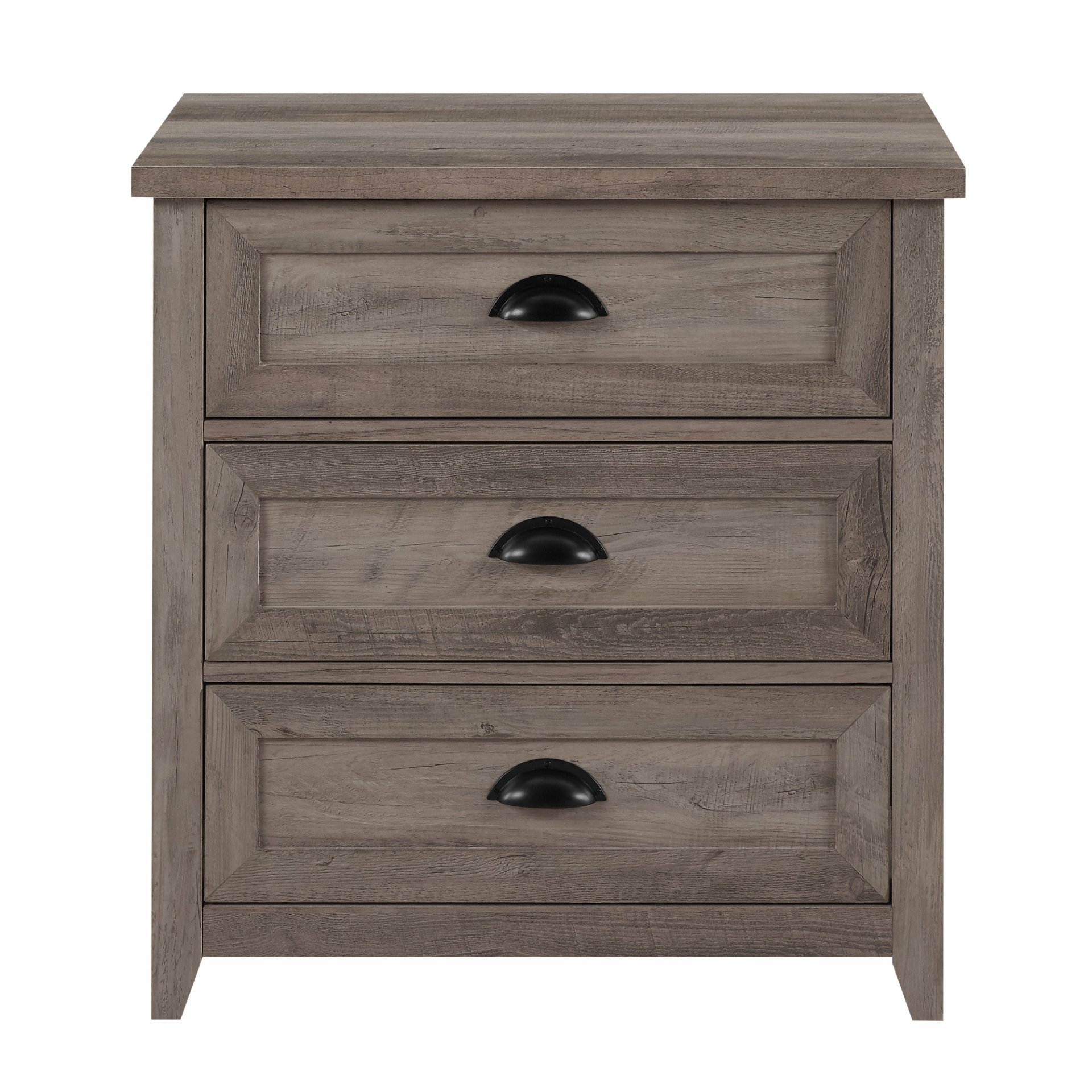 Transitional Farmhouse Framed 3 Drawer Nightstand With Cup Handles - Gray Wash - Image 4
