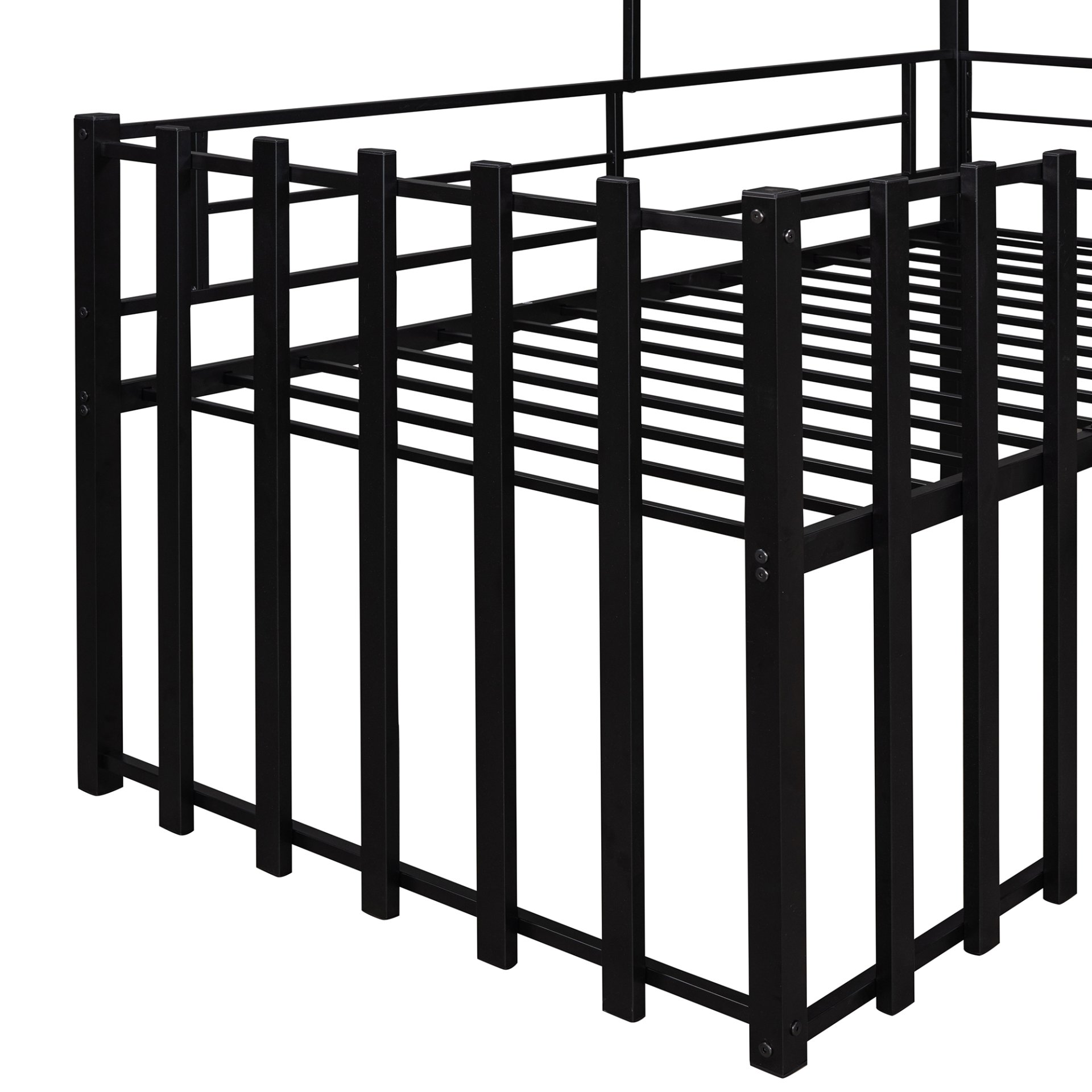 Twin Size Loft Bed With Roof, Window, Guardrail, Ladder - Black - Image 12