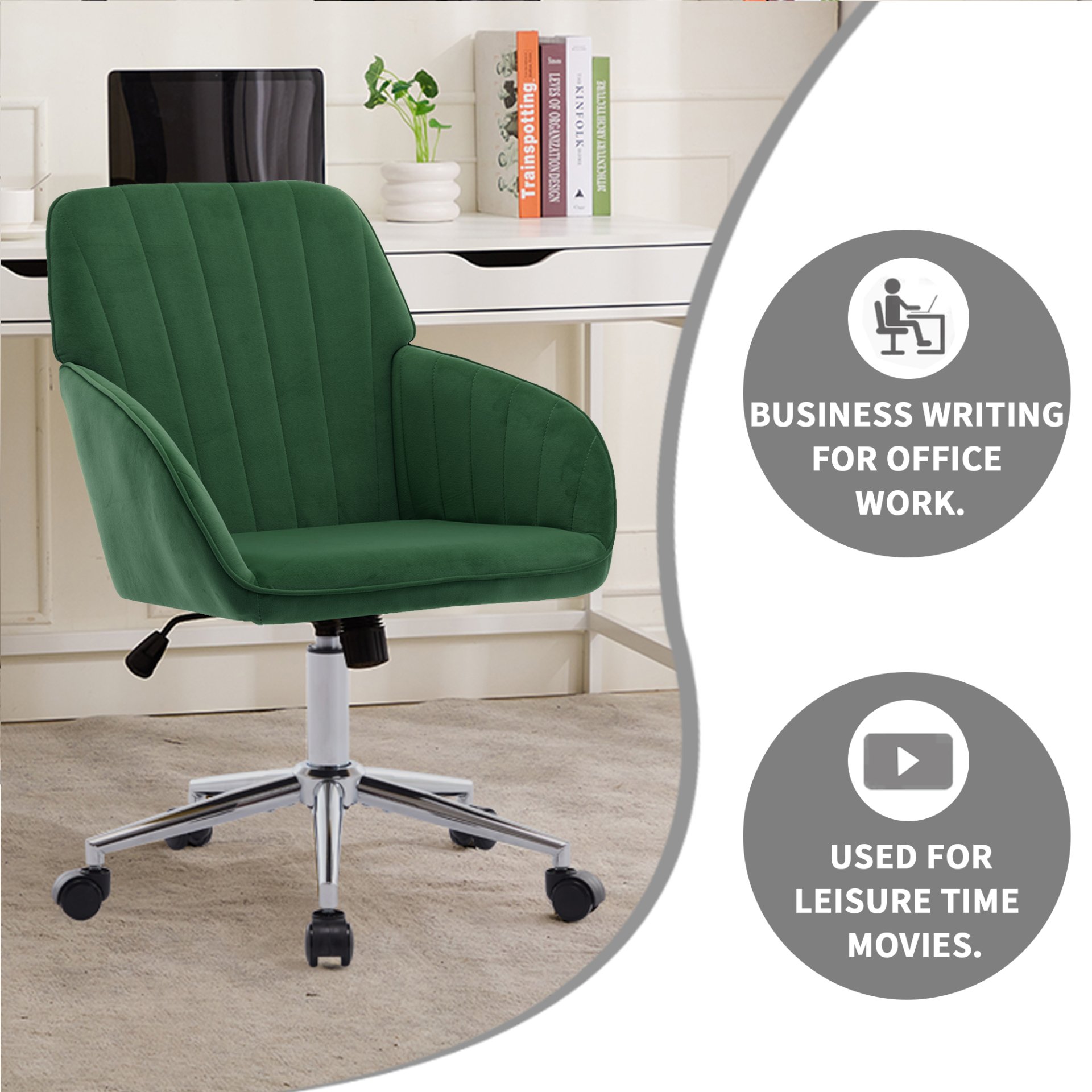 Adjustable Office Chair, Home Bedroom, Ergonomic Swivel Chair, Backrest Seat, Comfortable For Long Sitting - Green - Image 7