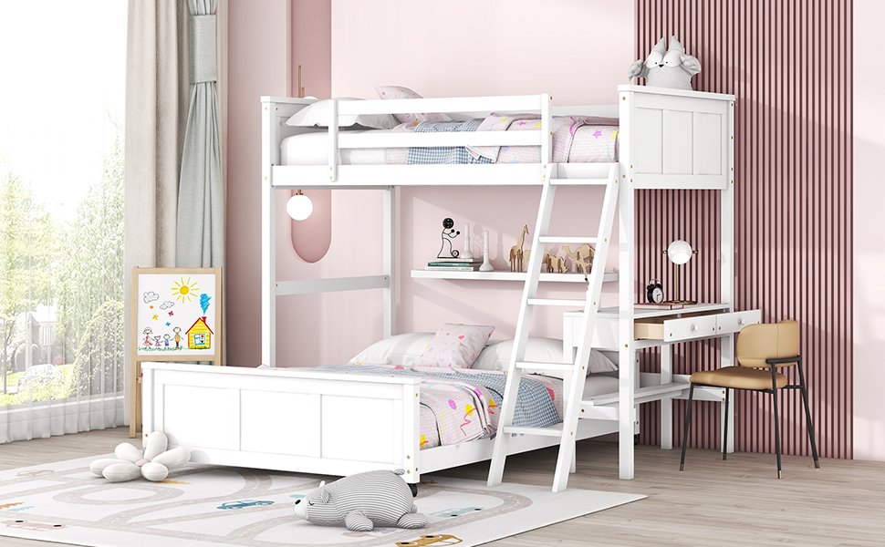 Twin Over Full Bunk Bed With Desk - White - Image 13