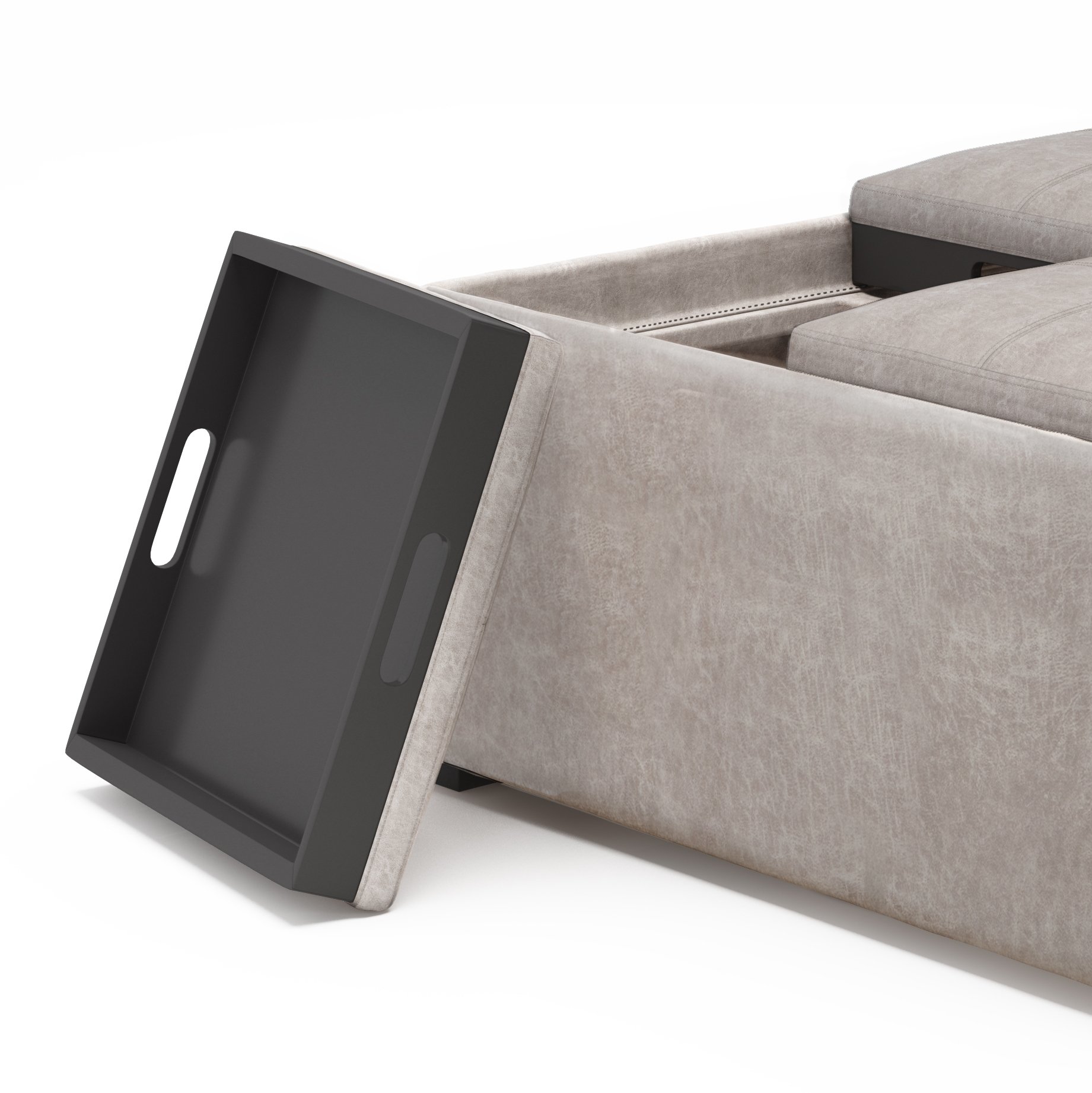 Avalon - Square Coffee Table Storage Ottoman - Distressed Gray Taupe - Image 3