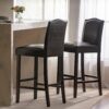 Bar Stools (Set of 2), Upholstered Barstools Armless, Rubber Wood Leg - Brown - Image 4