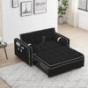 Modern Convertible Sleeper Sofa Couch With Pull Out Bed With Pillows & Side Pockets For Small Space, Living Room - Black - Image 4