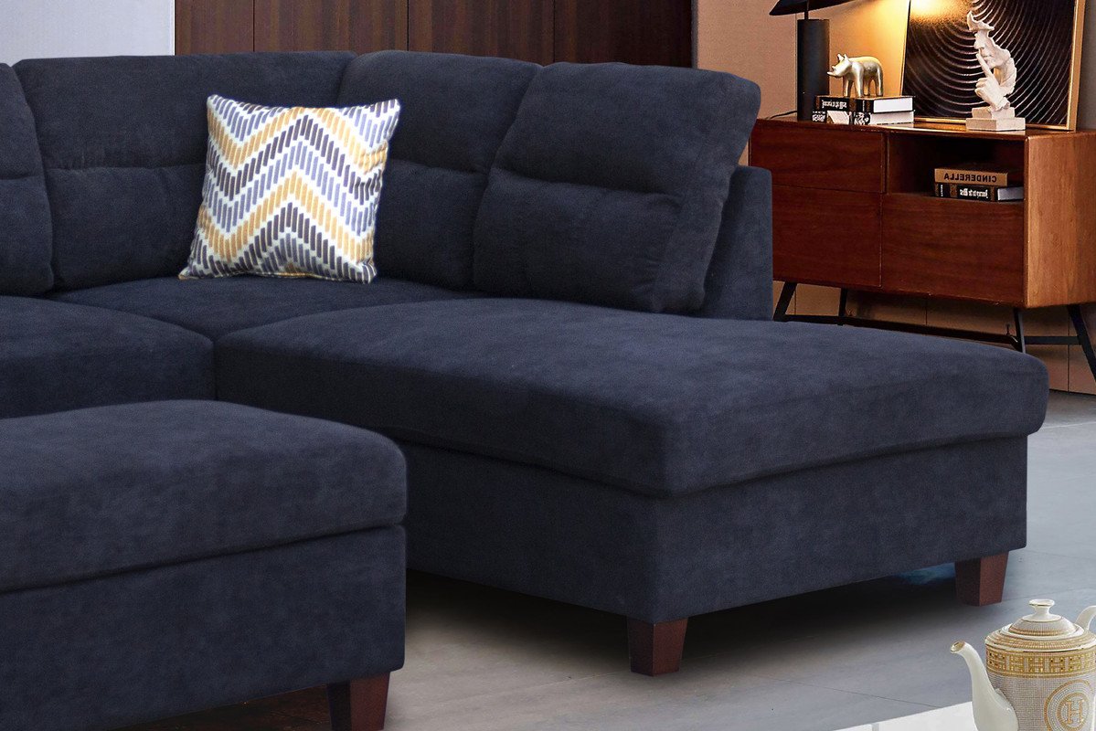 Diego - Fabric Sectional Sofa With Right Facing Chaise, Storage Ottoman, And 2 Accent Pillows - Black - Image 6