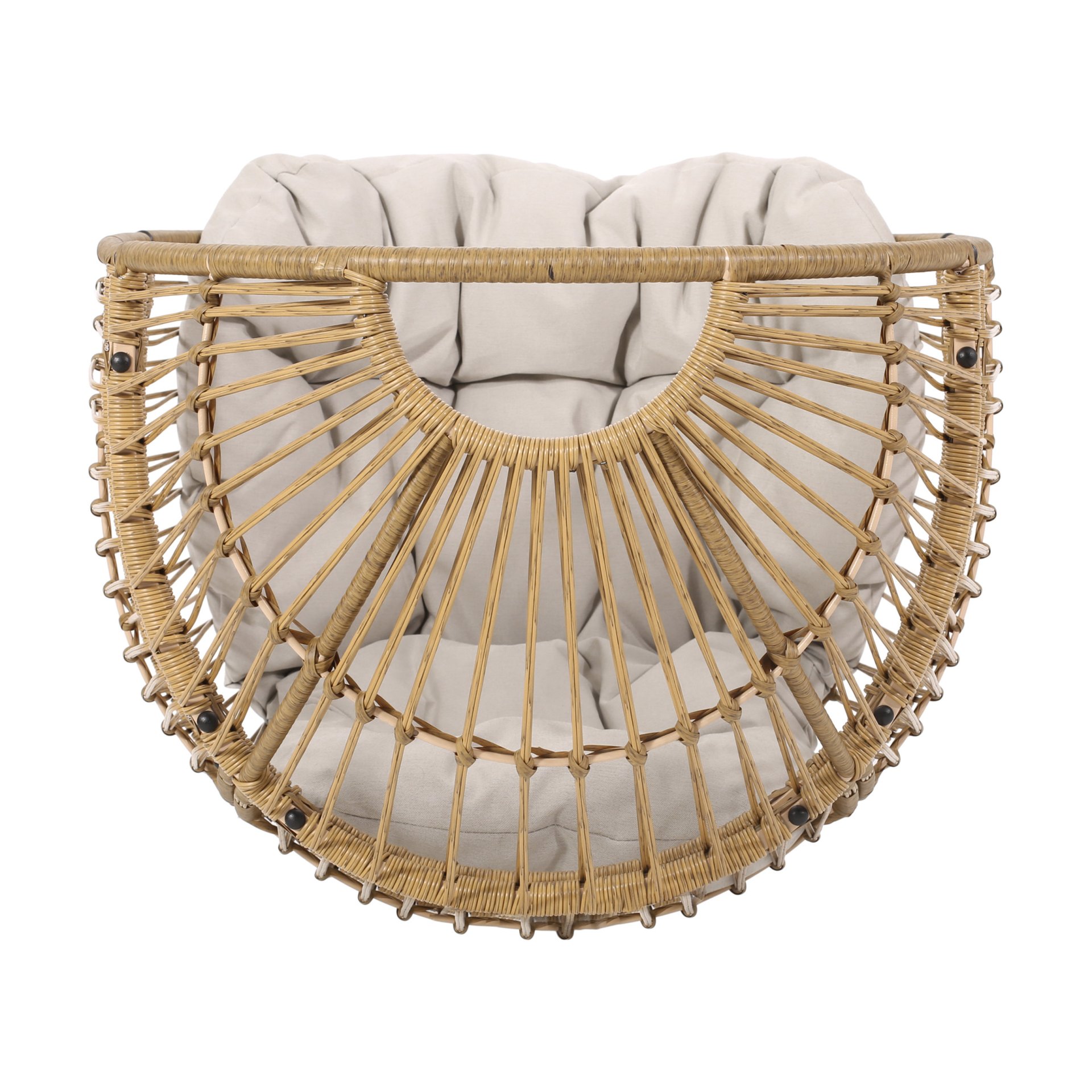 Patio Swivel Basket Egg Chair With Cushion - Natural - Image 9