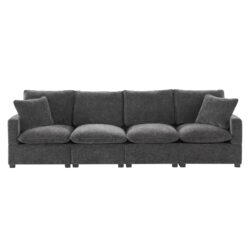 Modern Modular Sofa, 4 Seat Chenille Sectional Couch Set With 2 Pillows Included, Freely Combinable Indoor Funiture - Black / Gray