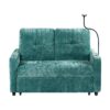 Modern Loveseat Pull Out Sofa Bed With Adjustable Backrest, Two Cup Holders, A Phone Holder, Three Charging Ports And Side Storage Pockets For Living Room - Teal - Image 13