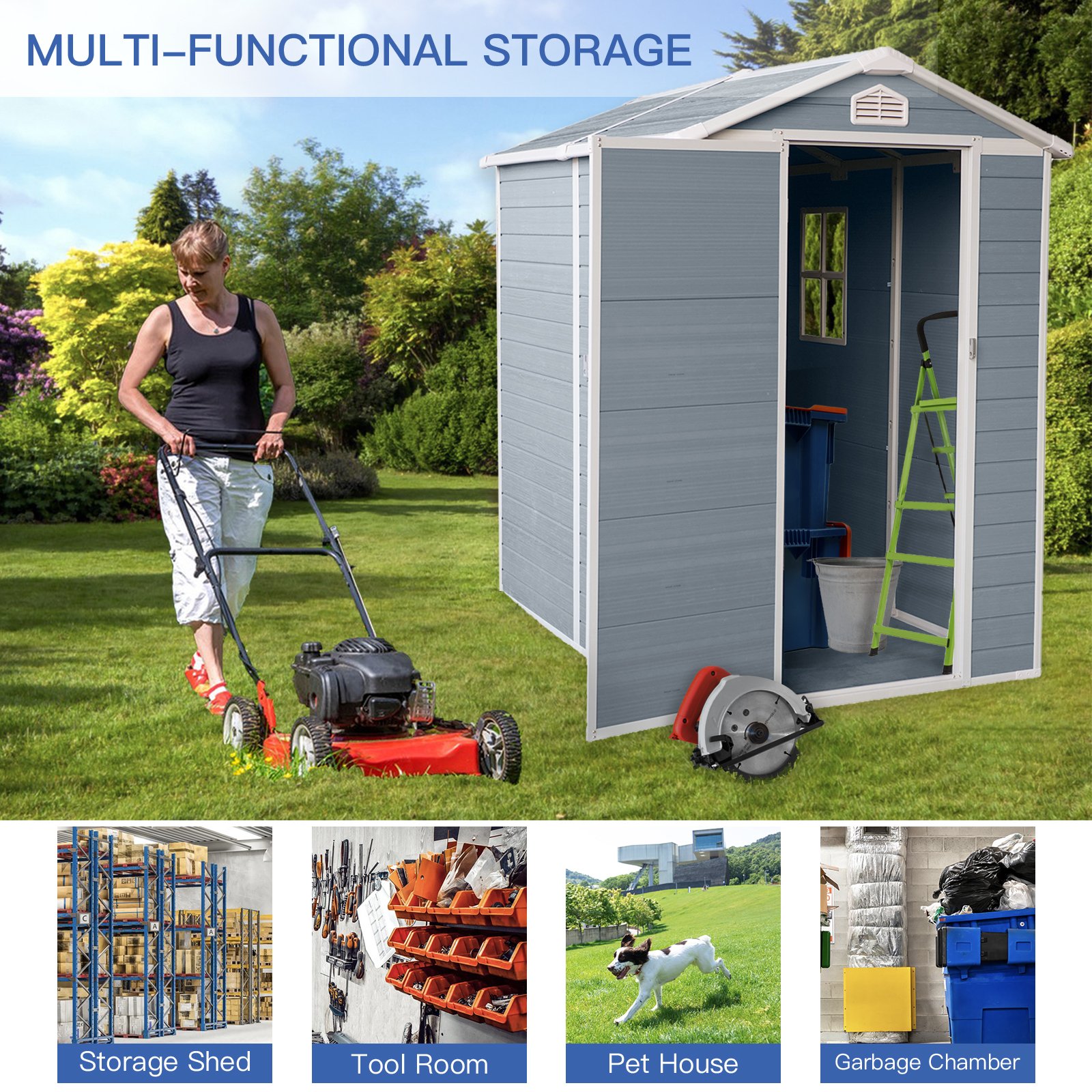 4X6Ft Resin Outdoor Storage Shed Kit-Perfect To Store Patio Furniture - Gray - Image 10