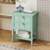2 Drawer Side Table, American Style, End Table, Suitable For Bedroom, Living Room, Study - Light Green - Image 5