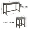 4 Piece Bar Table Set With Power Outlet, Bar Table Set With Chairs, Sofa Bar Table With Stools, Behind Couch Table With 3 Padded Stools, For Living Room, Dining Room - Dark Gray - Image 3