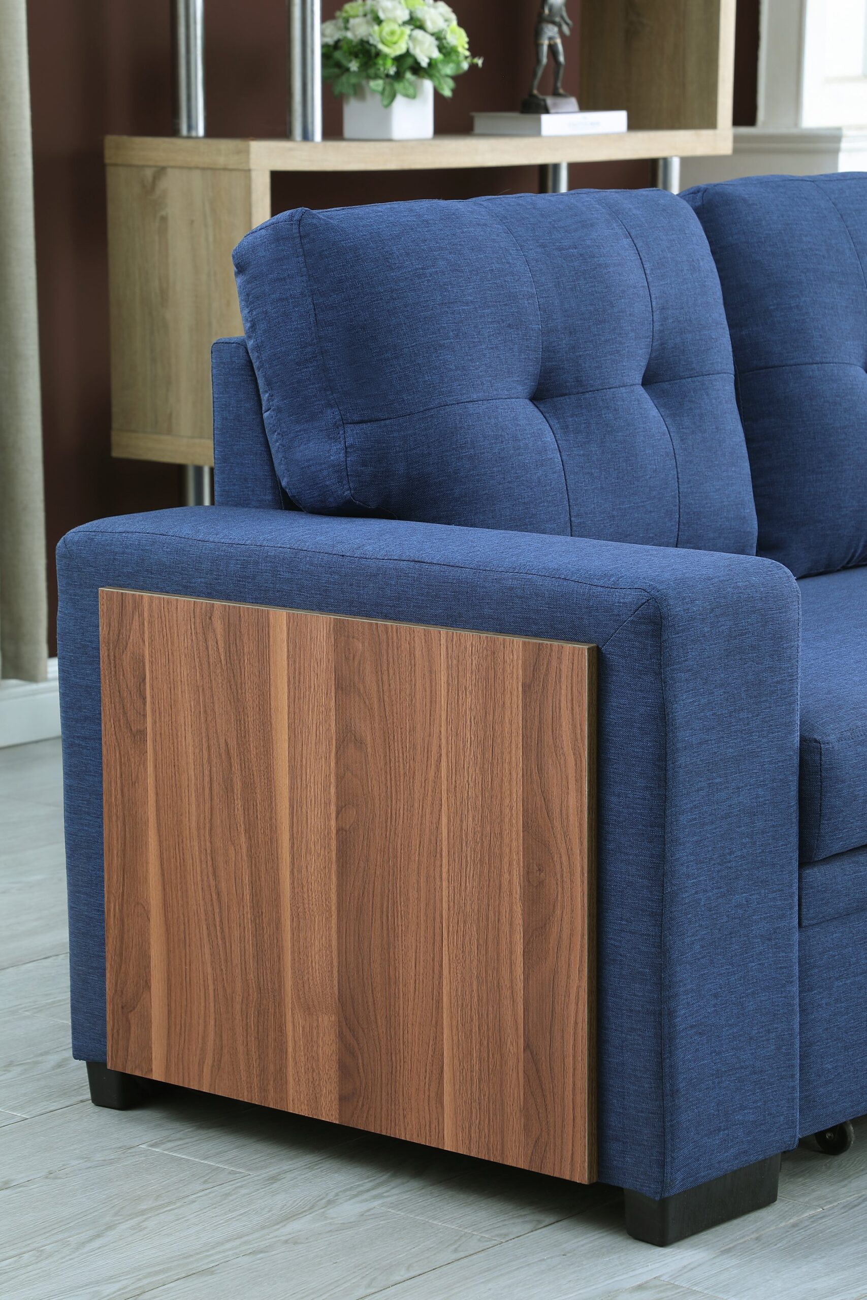 3 Piece Upholstered Sleeper Sofa - Blue - Image 4