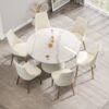 Modern Artificial Stone Round Plywood Base Dining Table, Can Accommodate 6 People, (Not Including Chairs) - White / Beige - Image 4
