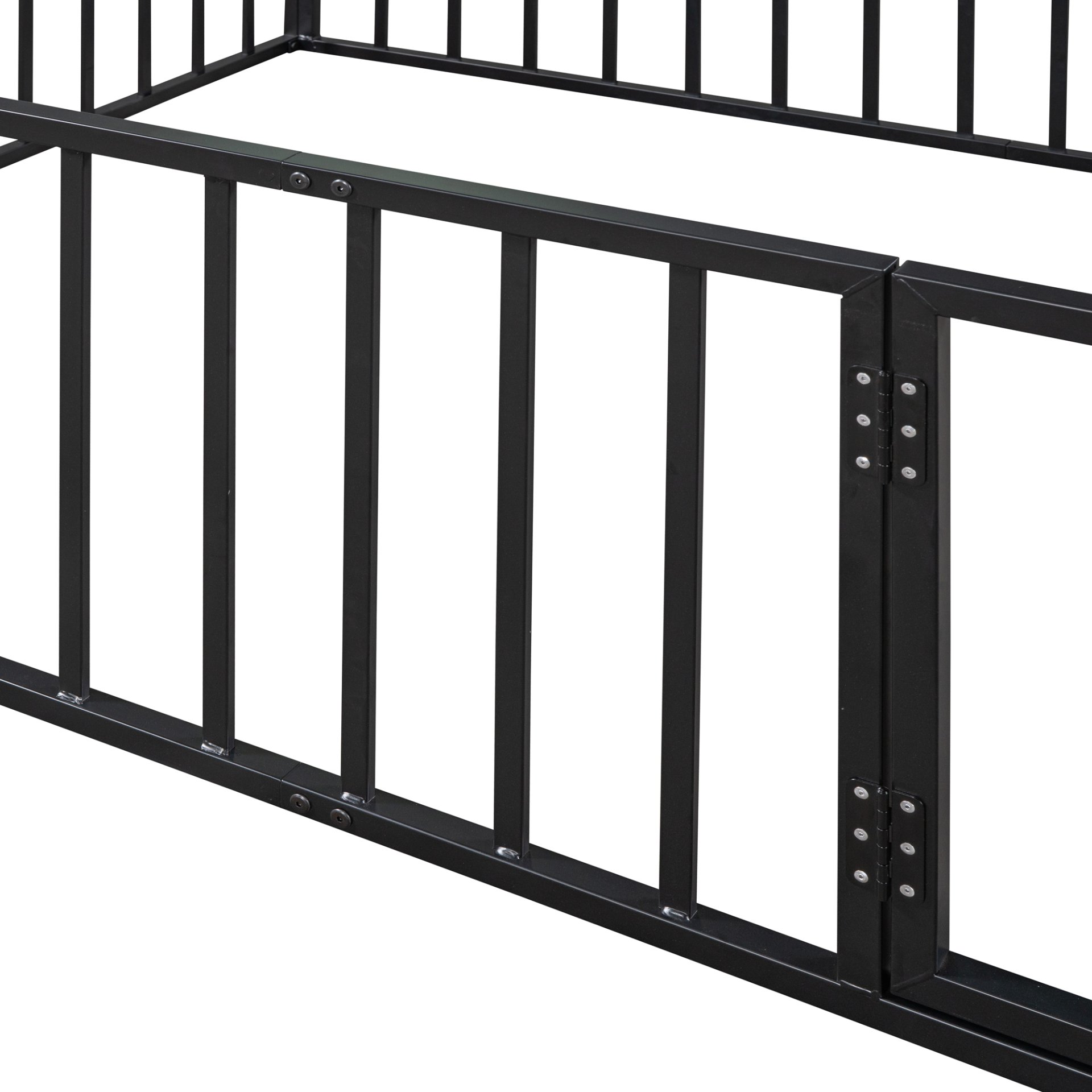 Queen Size Floor Bed Frame With Fence And Door - Black - Image 9