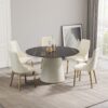 Modern Artificial Stone Round Plywood Base Dining Table, Can Accommodate 6 People, (Not Including Chairs) - Black / Beige - Image 2
