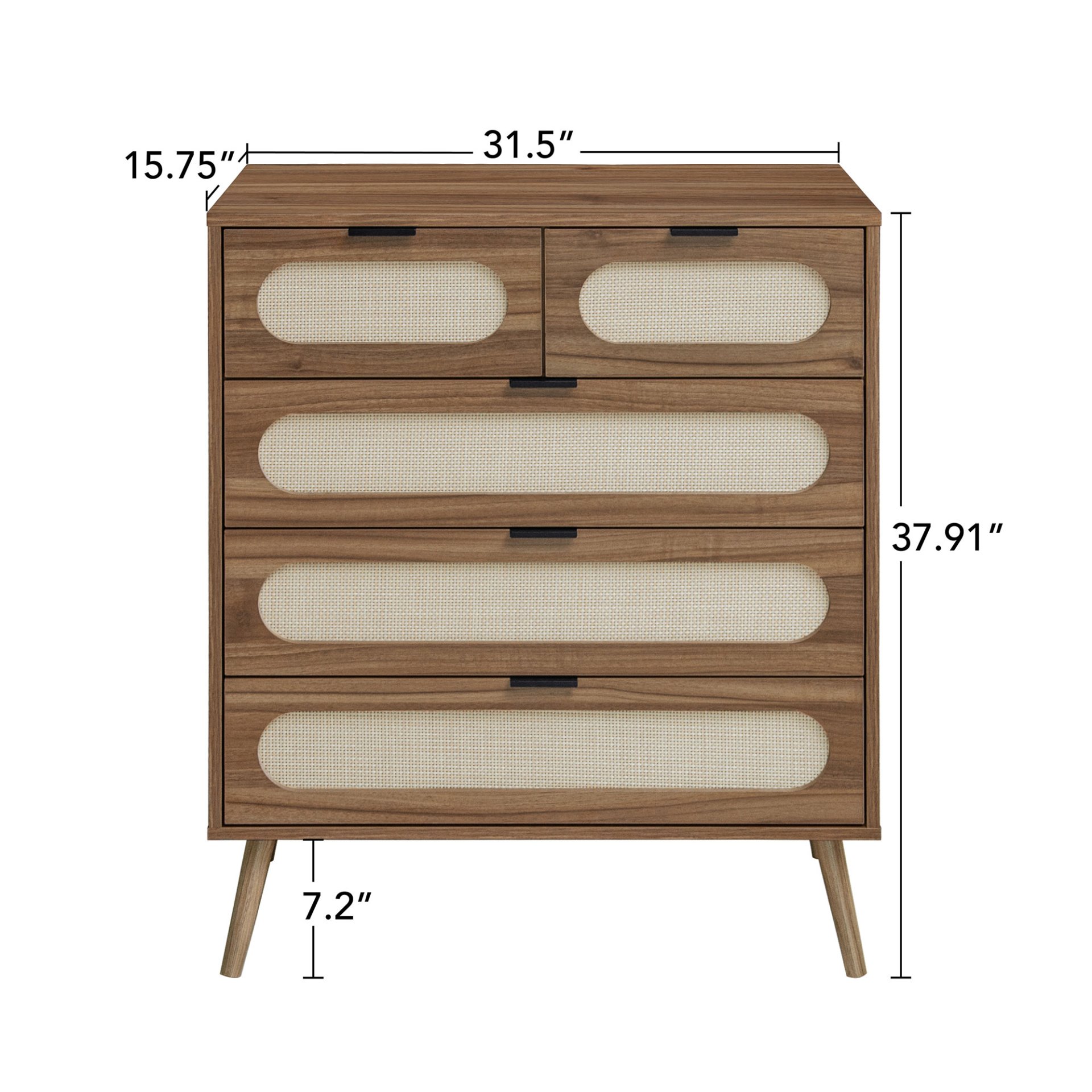 Modern 5 Drawer Accent Storage Cabinet For Living Room, Bedroom, Dining Room, Or Study - Walnut - Image 3