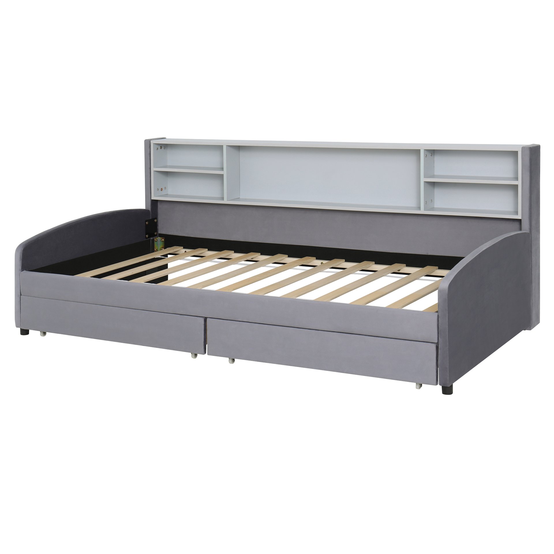 Twin Size Upholstered Platform Bed With Storage Drawers And Headboard - Gray - Image 13