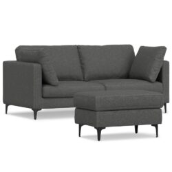 Ava - Mid Century Sofa With Ottoman Set, Upholstered - Dark Gray