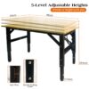 Metal Adjustable Worktable With Socket And Wooden Top - Black - Image 3