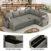 Sectional Sofa Versatile Sofa Bed Sofa Sleeper U - Shaped Sofa With Ample Storage Space, 2 Cup Holders And Charging Ports For Living Room - Light Gray - Image 6