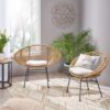 Cordella - Outdoor Woven Wicker Chairs With Cushions, (Set of 2) - Brown / Beige - Image 6